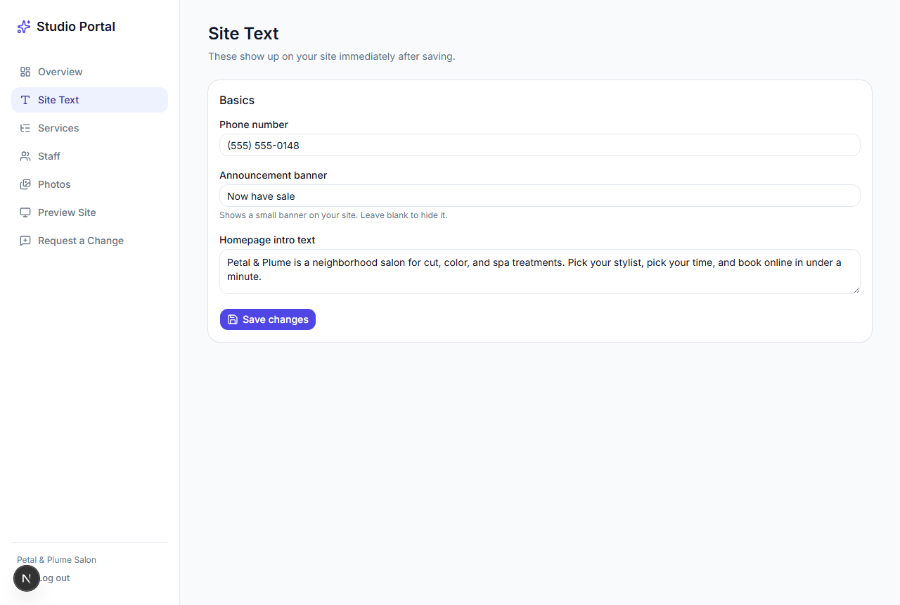Editing site text in the portal