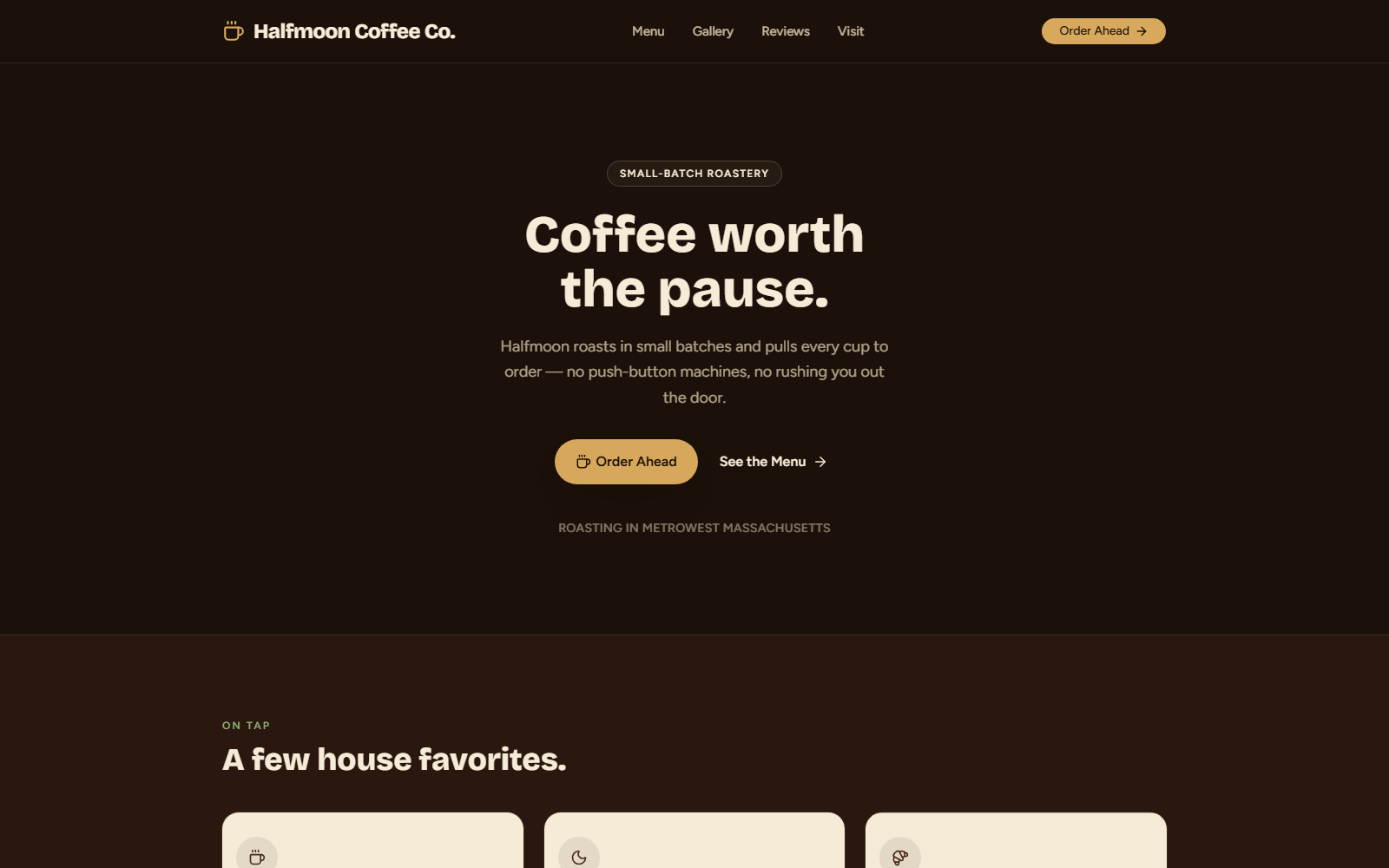 Halfmoon Coffee Co. homepage preview