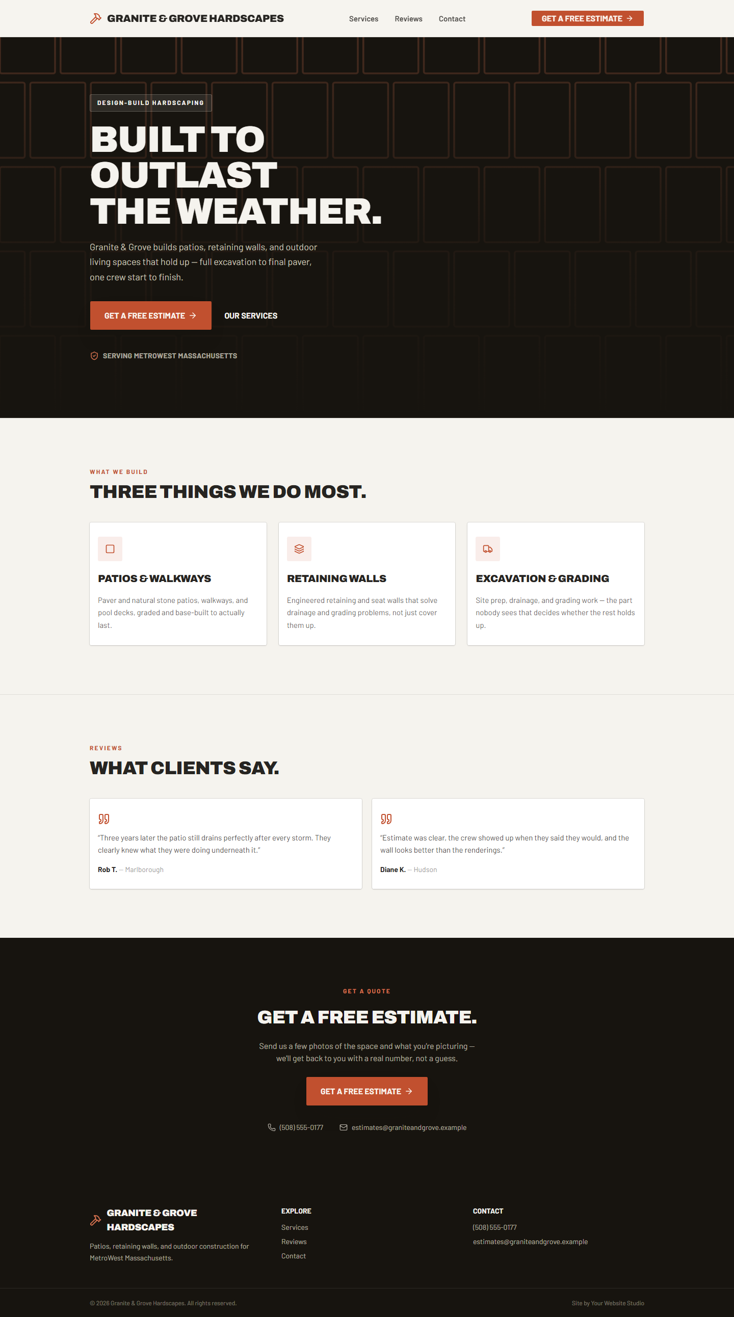 Granite & Grove Hardscapes homepage preview