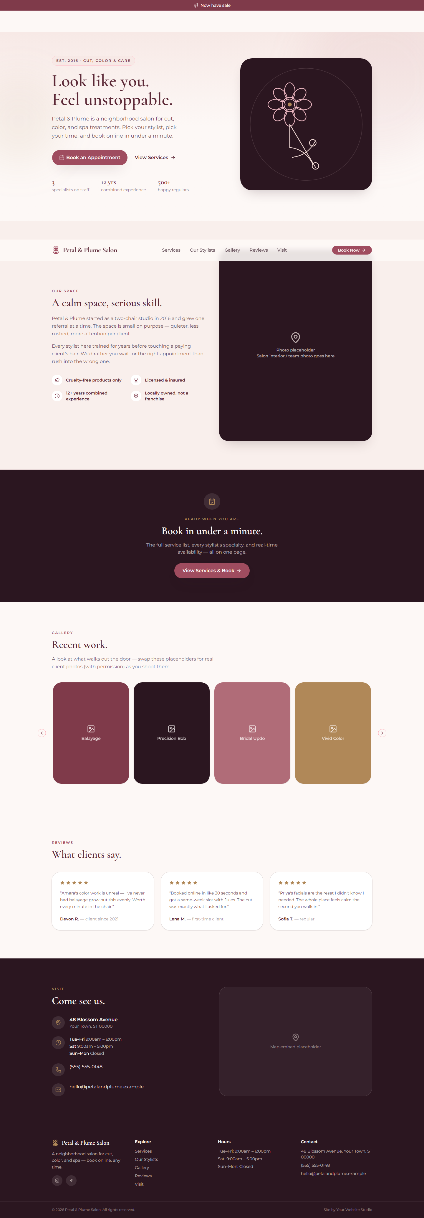 Petal & Plume Salon homepage preview